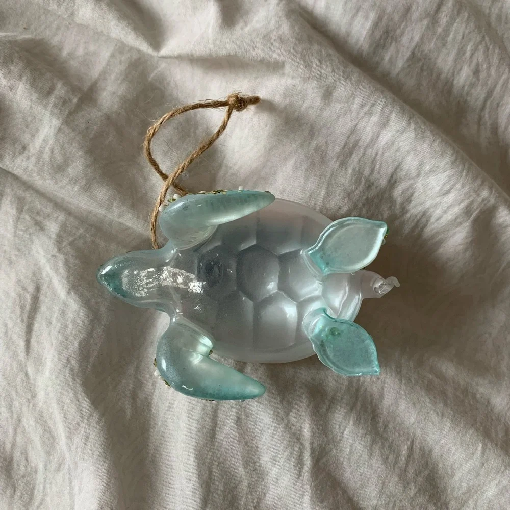 West Elm Set of 2 Glass Bedazzled Ornaments - Fish and Turtle